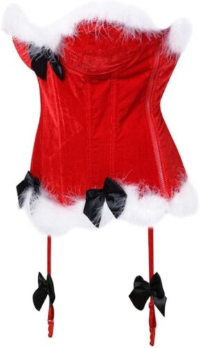 Womens Valentines Corset Small UK 6 - 8 Red Basque Bustier Sexy Christmas Velvet - Picture 3 of 7