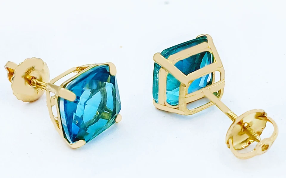PENDIENTES ORIGINALES DE CIRCÓN AZUL DE 6,60 quilates ORO 14k - Valoración de certificado gratuita Foto 3 de 4