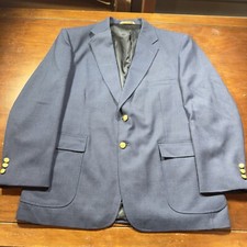 Stafford Men Blazer VTG Blue Wool Blend Hopsack Gold Button 2Btn SportJacket 46R