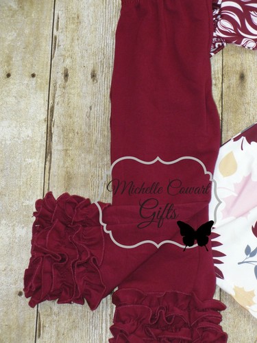 Fall Girls Outfit 5/6 6/7 7/8 Cranberry Icing Floral Set Boutique RTS School - Picture 2 of 3