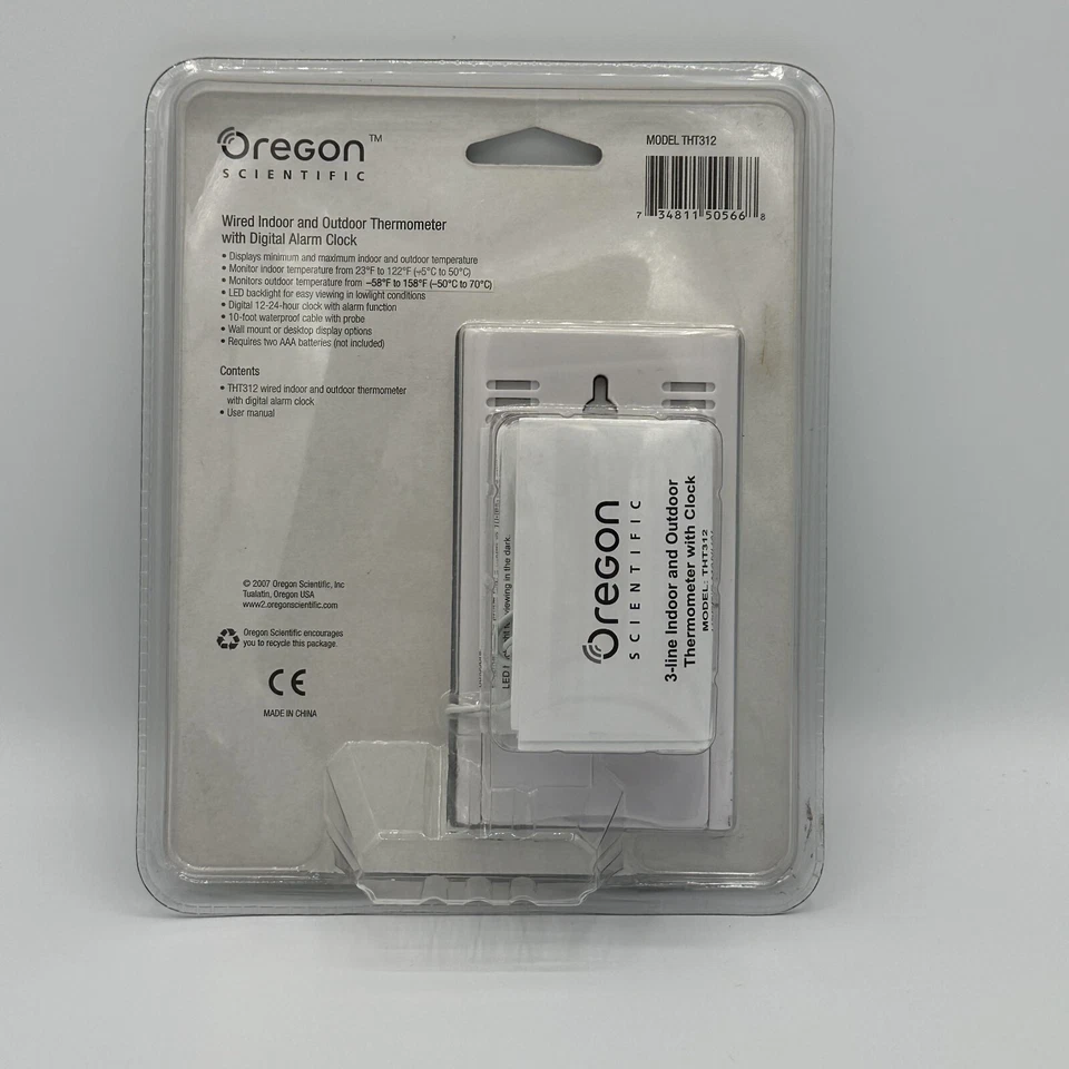 NUEVO Oregon Scientific THT312 Termómetro con Cable Reloj Despertador Digital Foto 2 de 3
