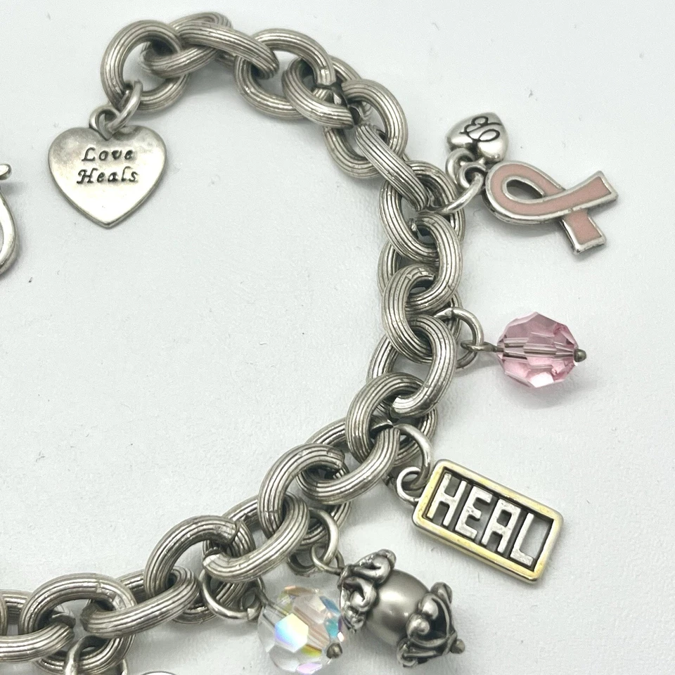 Pulsera Brighton Charm Rosa Poder Corazones Cuentas Cristal Concienciación sobre el Cáncer de Mama Foto 4 de 4