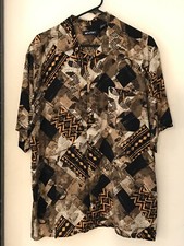 L Men's PURITAN Vintage Brown  Black Tribal Rayon Hawaiian Shirt NEVER WORN