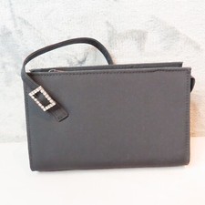 KF LTD Clutch Evening Bag Black Satin Rhinestone Wristlet Prom Wedding Party