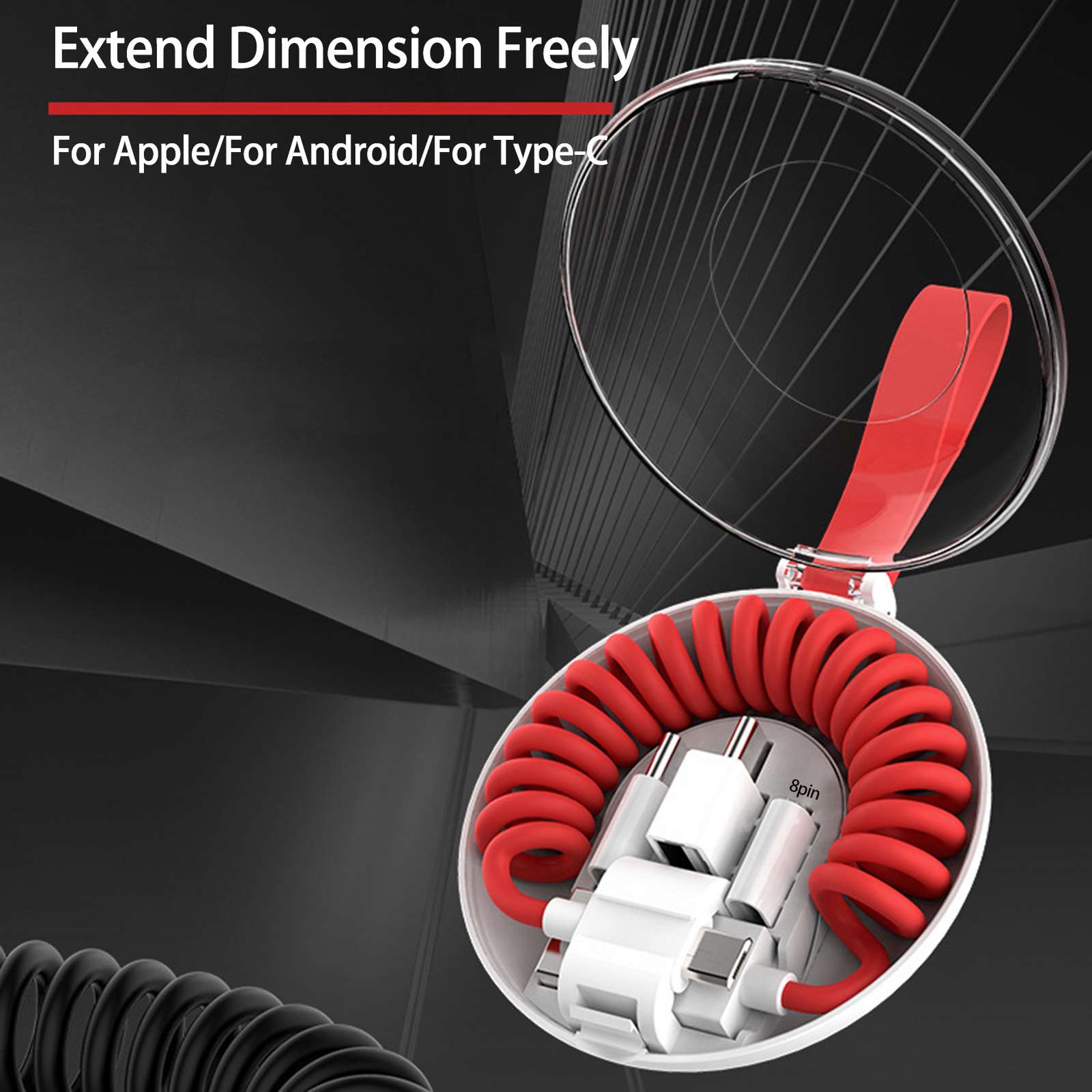 Charging Cord with Storage Box Data Transfer 3 in 1 Phone Usb Spring ...