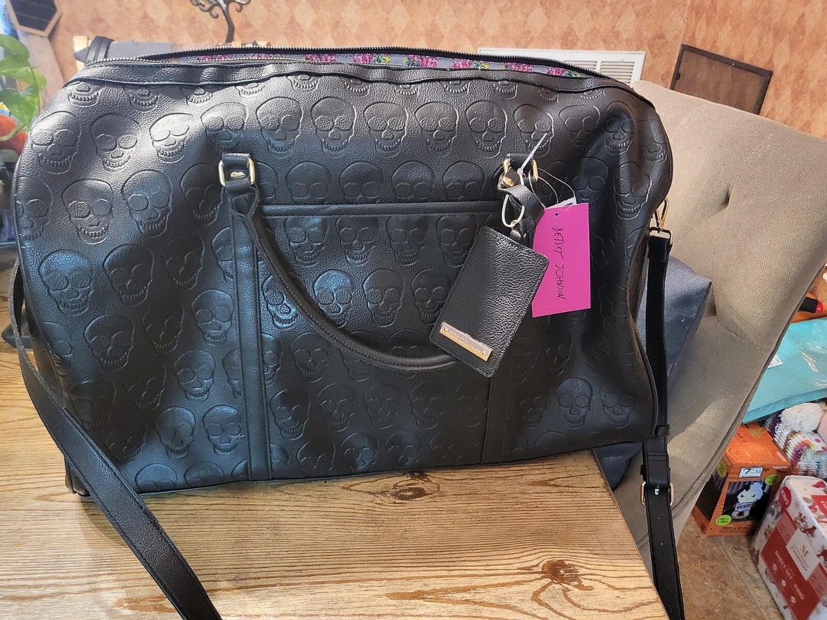 Betsey Johnson Black Skull Embossed Weekender Duffle Bag- NWT