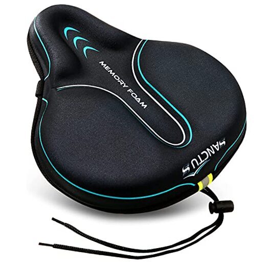 Bike Seat Cushion Cover Memory Foam Wide Bicycle Saddle Soft Large light blue