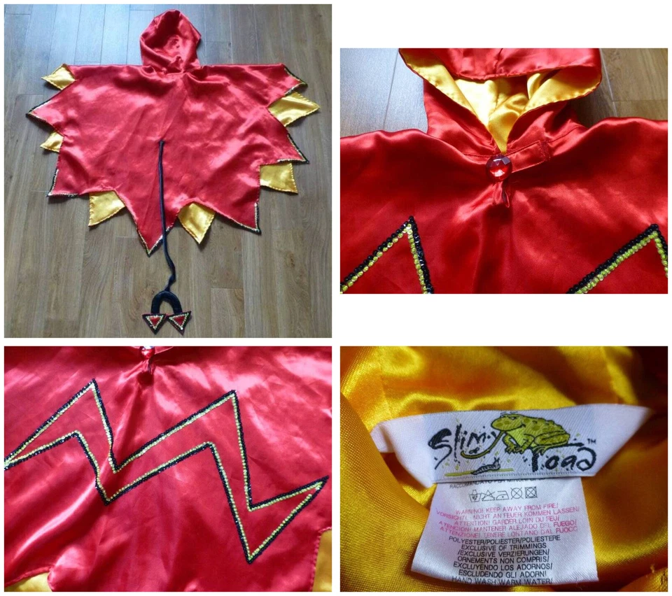 DISFRAZ DE HALLOWEEN DE SATÉN DEL DIABLO ROJO + DORADO SATÉN SATÉN SATÉN PARA NIÑOS 3-8 AÑOS Foto 2 de 2