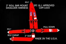 RJS RACING SFI 16.1 CAM LOCK 5 PT V ROLL BAR MOUNT HARNESS BELT RED 1030104