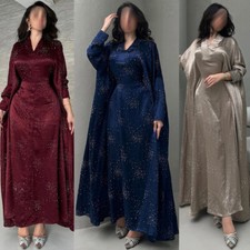 Modest Abaya Muslim Kaftan Women Loose Maxi Dress Dubai Rhinestone Batwing Robe