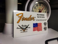 2Pcs FENDER STRAT65 Custom Shop Guitar Vinyl UV Transfer Headstock Decal Sticker