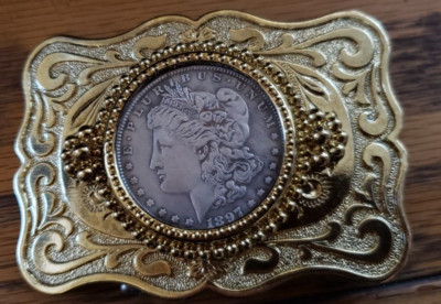 1897 Morgan Silver Dollar Coin In A Belt Buckle Western Style