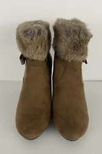 Dana Bachman 9 Brown Suede Boho Booties Boots Fur Ankle Zip Back Medium Heel