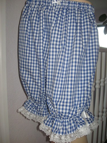 Checked white blue Bloomers Long lace Sissy Pantaloons Gift Party