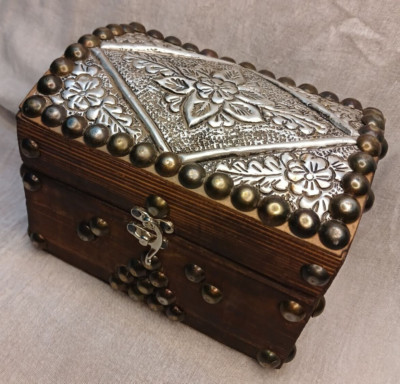 Handmade Wooden Jewelry Box in Antique Egyptian Style, Lined with Soft Fabric