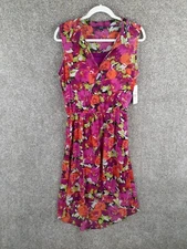 MSK Collard Floral Sleeveless Dress Womens 10 Pink Multi High Low Chiffon NWT