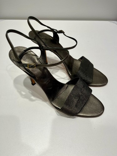 Vera Wang Women's Leather Metallic Open Toe Slingback Heels Green Size 39.5/9 - Picture 3 of 8
