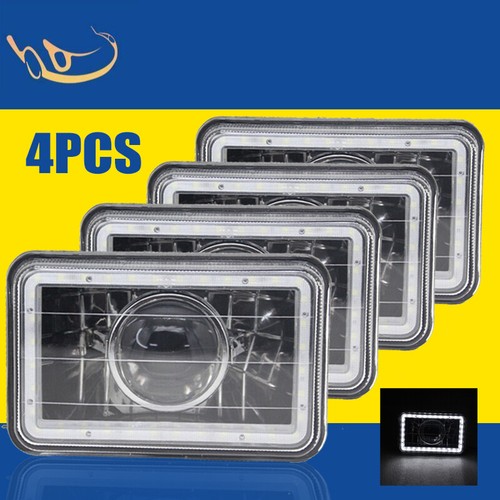 4PCS 4x6" Headlights White LED Halo Clear Lens w/ Projector Rectangular Headlamp - 第 1/5 張圖片