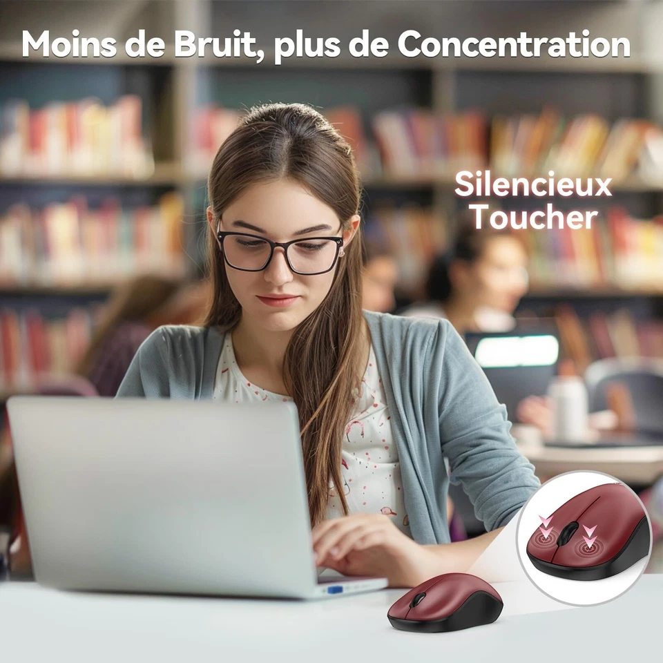 Souris sans Fil 3200 DPI Souris sans Fil Silencieuse 2.4G avec Récepteur USBL... - Photo 2/4