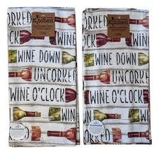 Set of 2 TUSCAN TOUR Wine Down Uncorked Terry Kitchen Towels by Kay Dee Designs