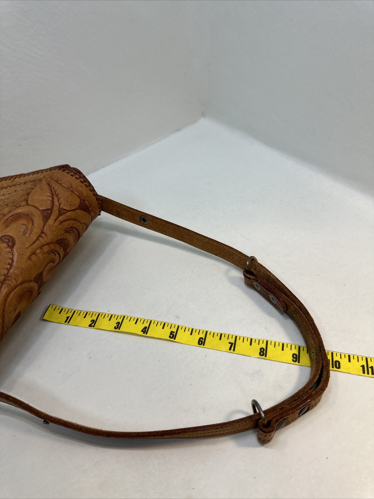 Vintage Western Hand Tooled Brown Leather Shoulde… - image 21