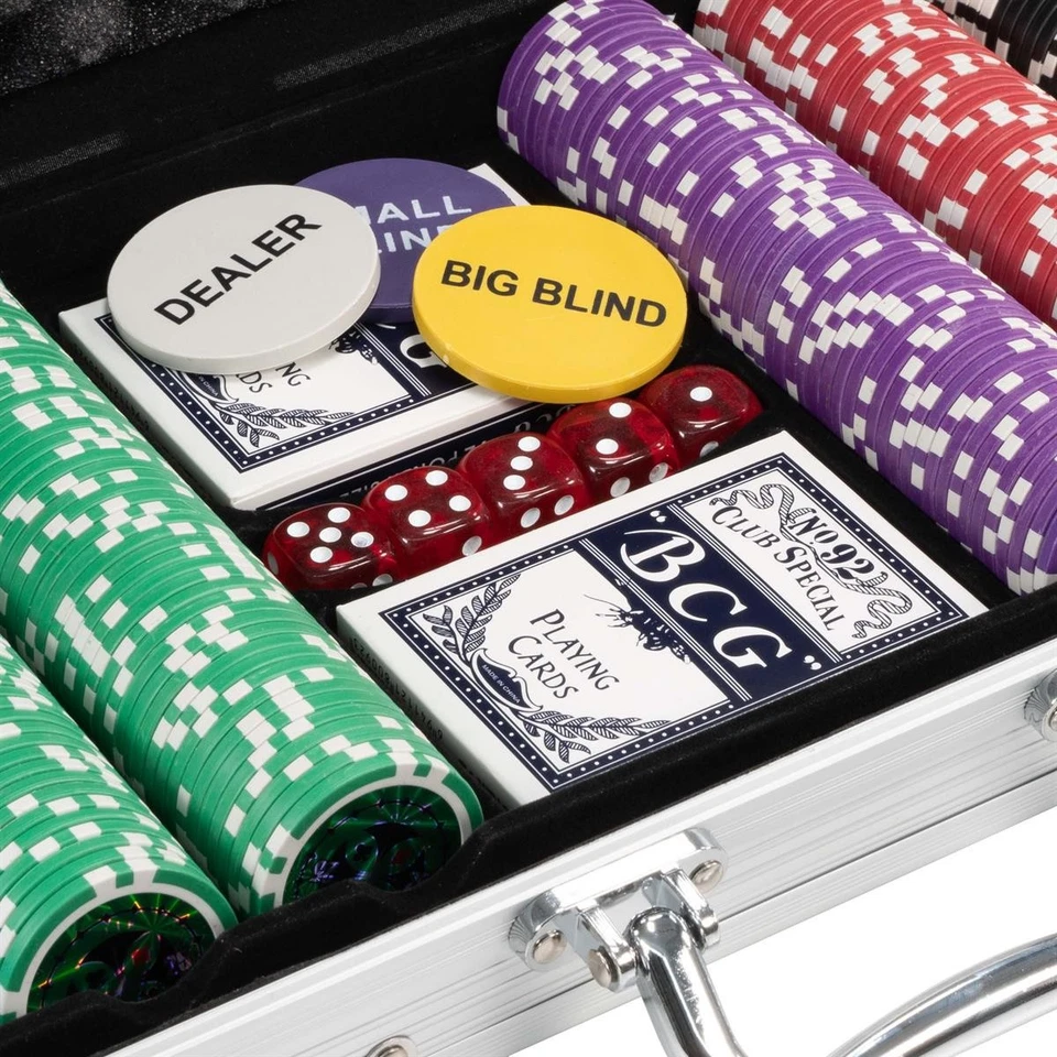 Pokerkoffer Poker Set Pokerset 500 Laser Pokerchips Jetons 12g Alu Koffer silber - Bild 3 von 4