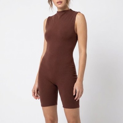 Naked Wardrobe Baby Mama Brown Sleeveless Mock Neck Romper XL