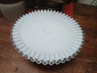 Vtg Fenton Silver Crest Milk Glass Cake Stand 13” Ruffled Edge Pedestal Plate