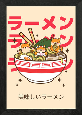 Funny Cats in Ramen Soup Framed Wall Art Poster Canvas Print Picture