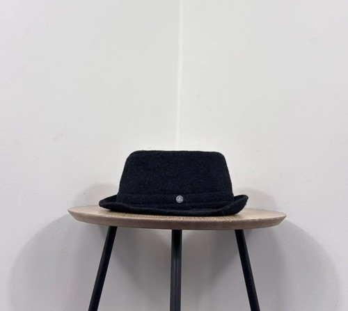 Lierys Harris Tweed Black Wool Trilby Fedora Hat L