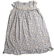 Eileen West Soft Cotton Knit Cap Sleeve Nightgown M Blue Floral Lace Trim