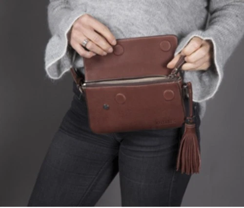 Antares French Leather Rio Pouch With Strap Black Or Chestnut