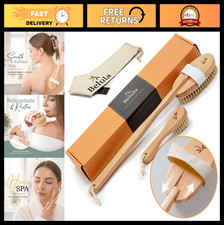 Natural Boar Bristle Dry Body Brush Set - Exfoliating Face Brush Bath Gloves f