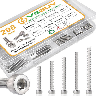 298Pcs M4 Screws Assortment, M4 Screws Bolts for 3D Printer DIY, Hex Socket Head