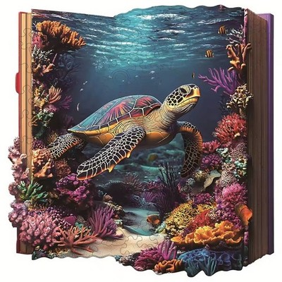3D Wooden Turtle Puzzle 248pcs Unique Jigsaw Art Book Style Ocean Decor Gift