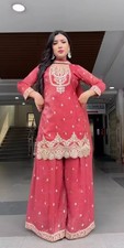Beautiful Crunchy Silk Red Palazzo Suit With Dupatta For Reception Wear