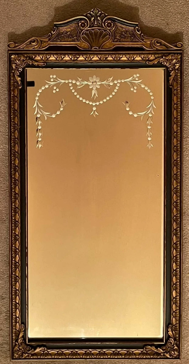 Vintage French Provincial Hand Carved Gold Gilt Etched Mirror