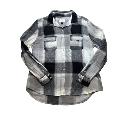 Universal Thread Womens Plaid Button Down Shirt Gray Black Buffalo Check Large