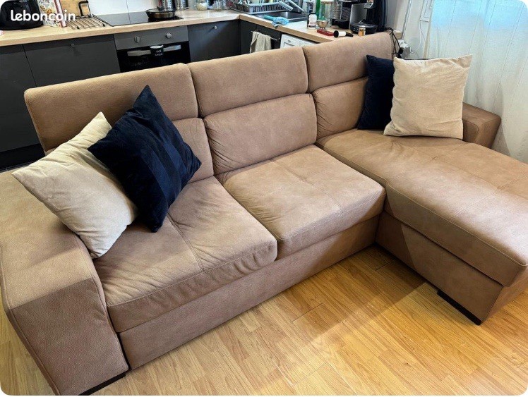 Canapé d'angle convertible avec coffre de rangement scandinave