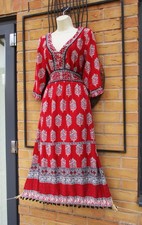 Pretty Monsoon Size 14 Heritage Print Pom Pom Red Midi Dress