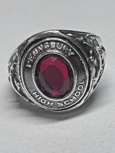 Vintage 925 Silver Red Gemstone Pennsbury High School Ring Charm 4g