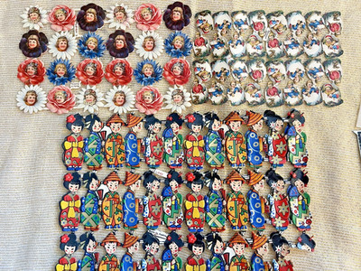 VTG EMANUEL HELLER AUSTRIAN SCRAP DIE CUTS FLOWER FACES EGG CHILDREN JAPANESE
