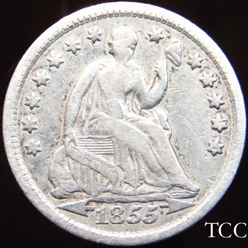 1855 LIBERTY SEATED HALF DIME ~ AWESOME ORIGINAL COIN ~  H10c ~ TCC
