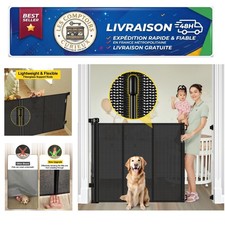 42" Extra Tall Retractable Baby Gate 60" Wide Pet Dog Doorway Black