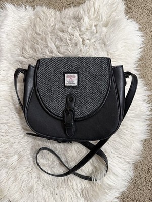 Islander Harris Tweed Mini Saddle Bag Black Herringbone Scotland