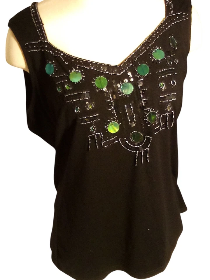 Kaelyn-Max- Black Tank-Top With Sequin On Front & Around The V-Neck, Size Large, - Image 2 of 4