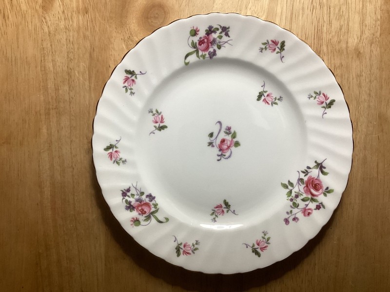 Adderley Bone China "Fragrance" Scalloped Gold Trim Pink Roses 8” Plate Vintage