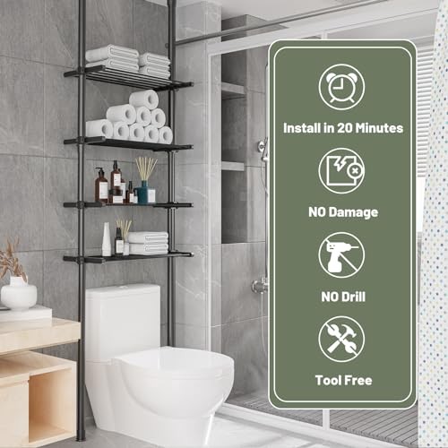 4-Tier Adjustable Metal Bathroom Shelves, Over Toilet Storage Organizer Black - Picture 4 of 7