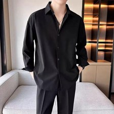 Mens Ice Silk Long Sleeve Casual Workwear Shirt Coat Comfortable Base Layer Top