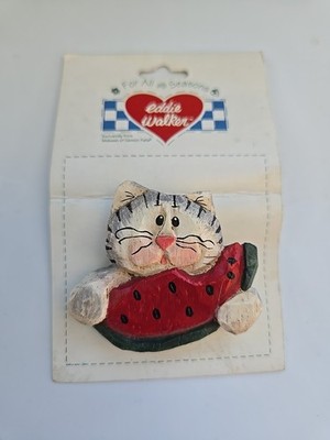 Eddie Walker Kitty Cat Eating Watermelon Pin Midwest Cannon Falls White Gray